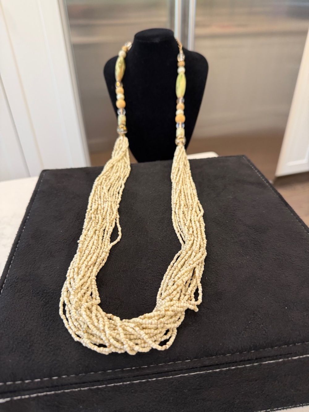 Chico's Cream Multi-Strand Beaded Necklace with Yellow Accent Beads